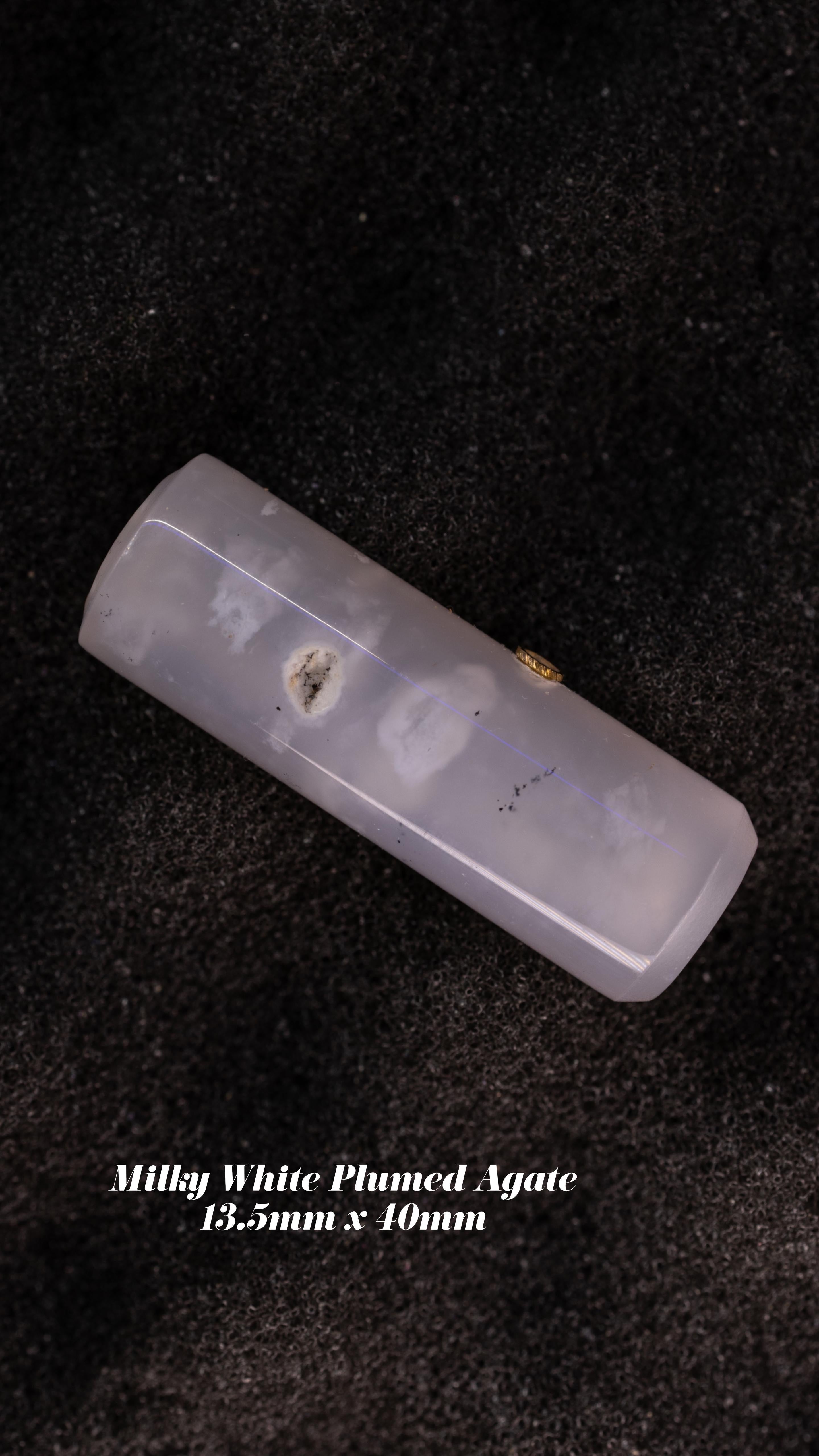 Milky White Plumed Agate 13.5MM With Screw For Handle